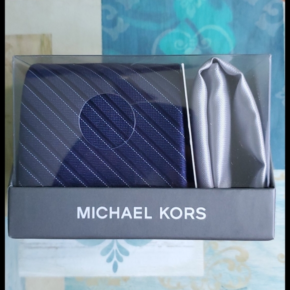 Michael Kors Other - MK Necktie Set- Dark Blue with Silver Handkerchief